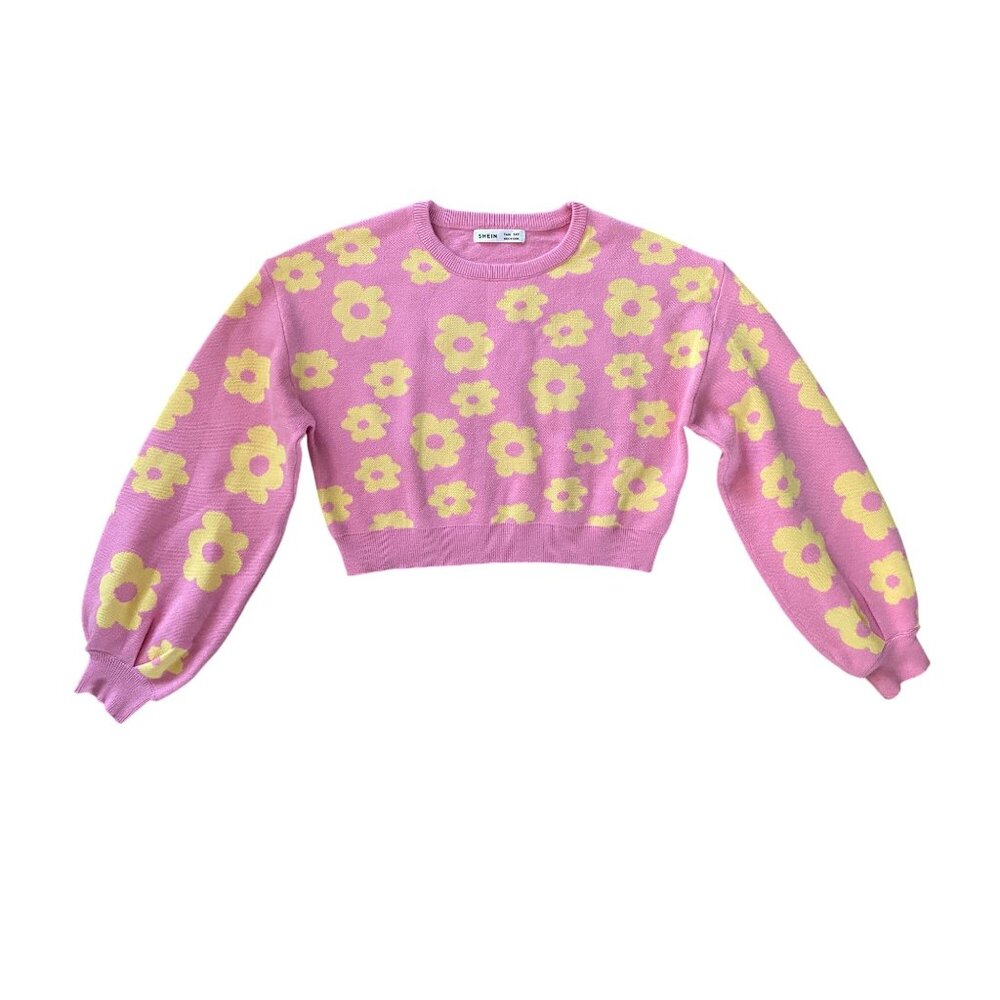 Shein Floral Pattern Floral Knit Crop Sweater